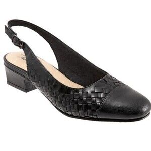 Trotters Dea Woven Leather Slingback Low Heels Black Size 8.5 Wide NWOT